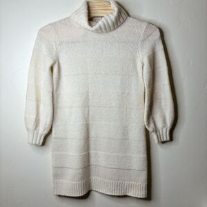 Trina Turk Sweater Dress Large Cream Wool Blend Chunky Knit Turtleneck Soft Cozy